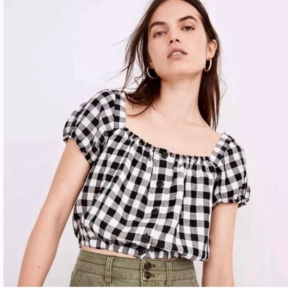 Madewell Black and White Gingham Crop Top Size S